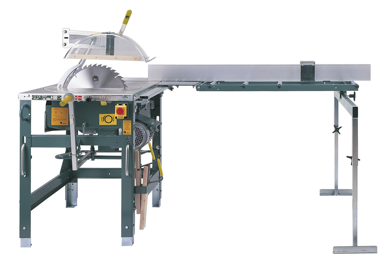 Gjerde 90043 1603-NO Scie de construction 3,6 kW 400 Volt + 2ème point d'alimentation + table d'alimentation 2000 mm avec arrêt et butée + frein mécanique