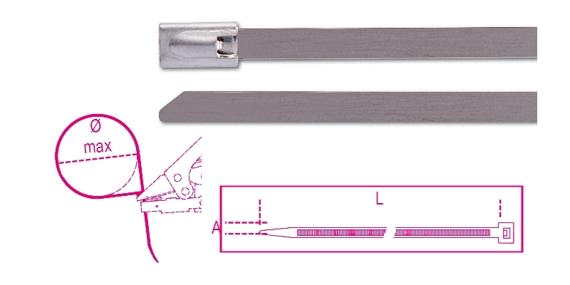 Beta BMS8479 Attache-câbles autobloquante en acier inoxydable 7,9 A mm