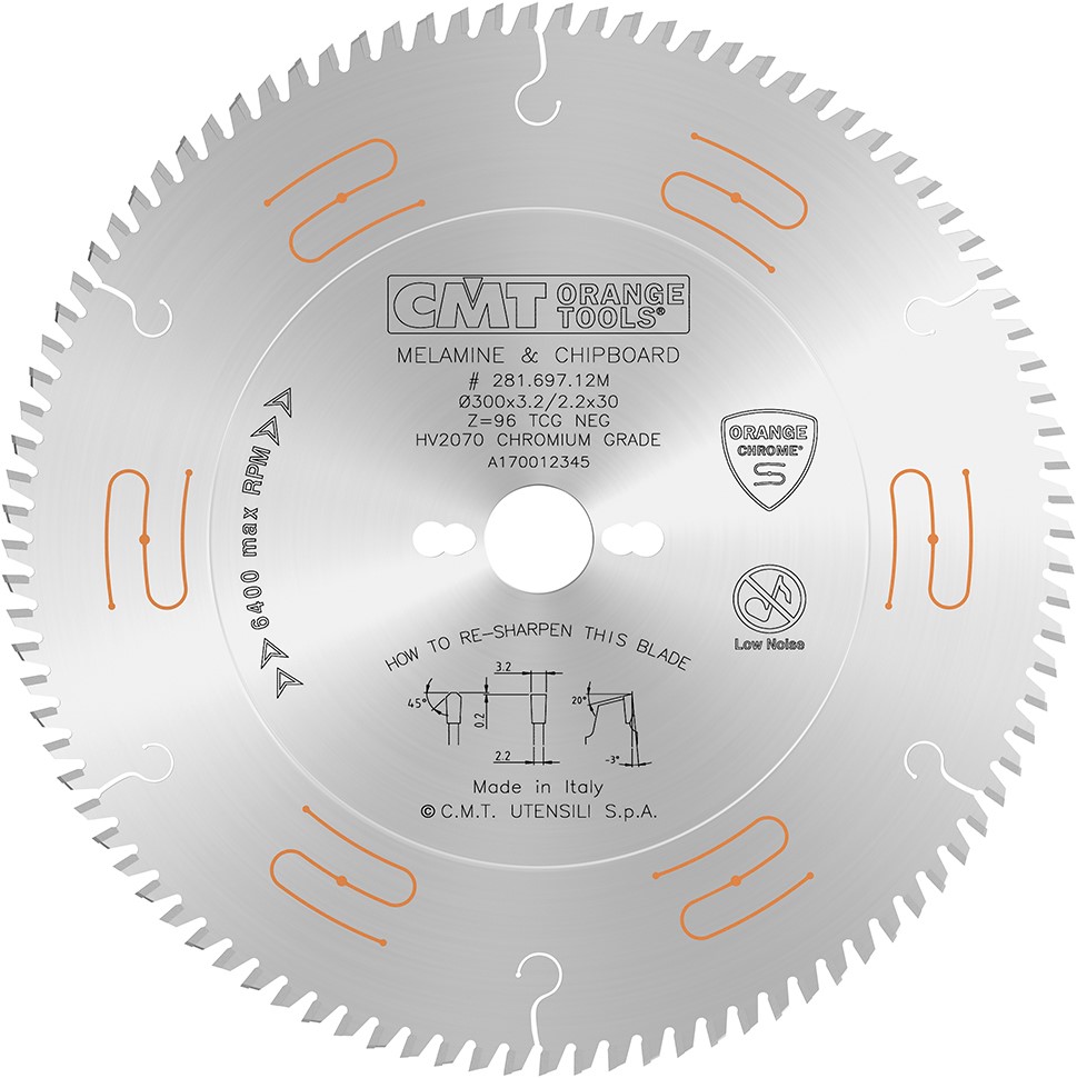 CMT 281.697.12M Lame de scie (négative) pour Mélamine/Formica/Aggloméré 300 x 30 x 96D