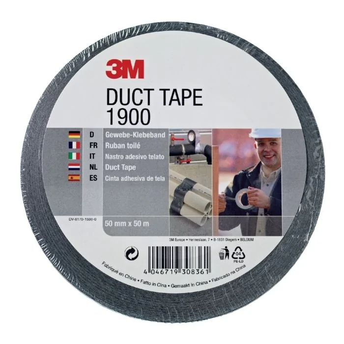 3M 9.21.01.900.55 Economy Duct Tape 1900, noir, 50 mm x 50 m