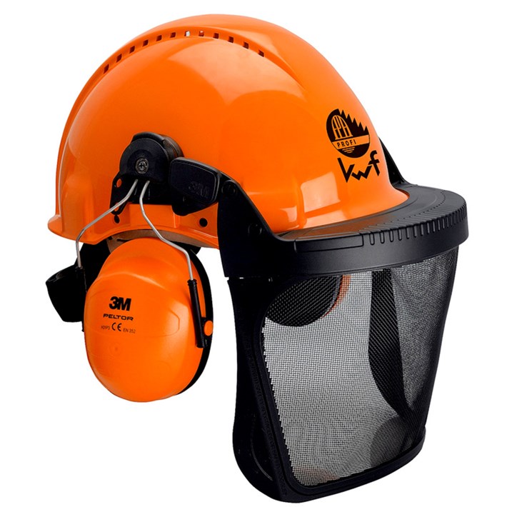 3M 7.21.15.331.55 Combinaison de casques pour la sylviculture, casque orange G3000, protège-oreilles H31, écran facial en métal 5C