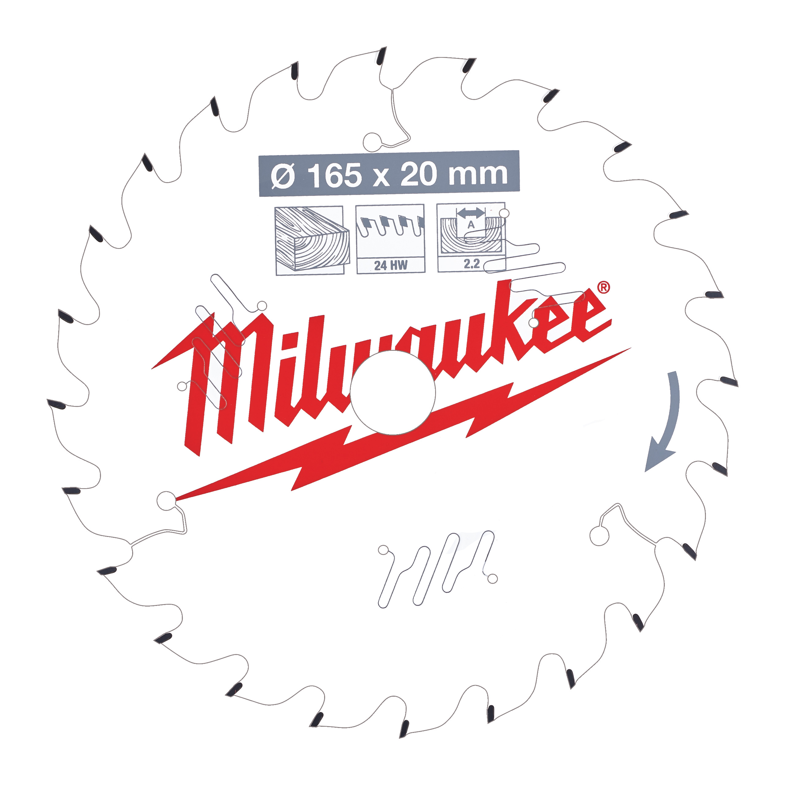 Milwaukee Accessoires 4932471294 Lame de scie circulaire P W 165x20x2,2x24ATB