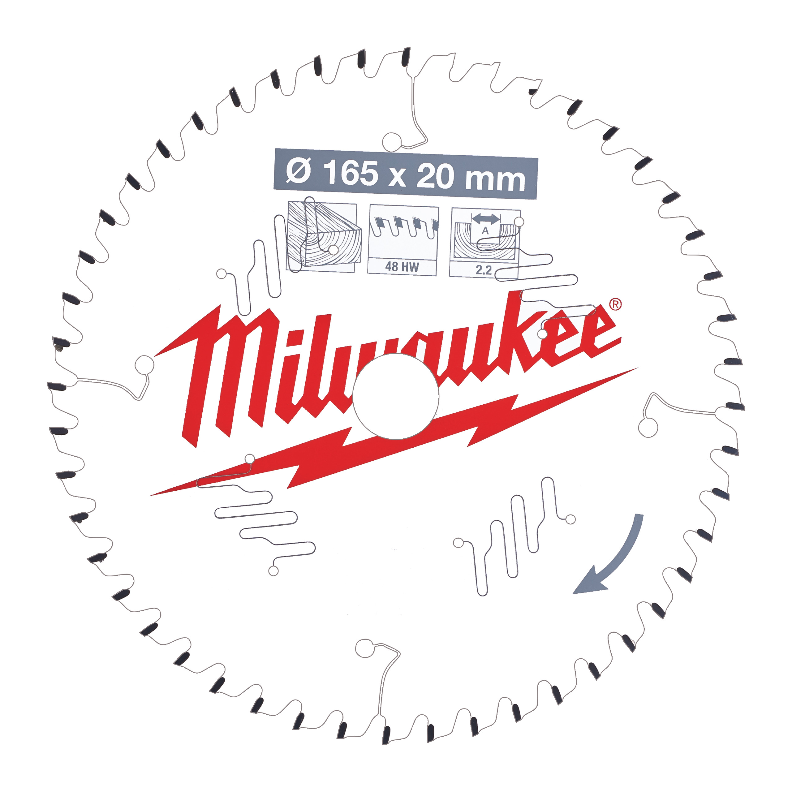 Milwaukee Accessoires 4932471295 Lame de scie circulaire P W 165x20x2,2x48ATB