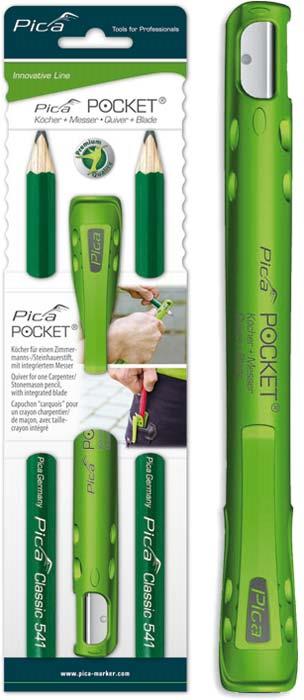 Pica PI50502 Pocket 505/02 - 2 pcs de crayon de pierre Pica 541/24 + support avec taille-crayon intégré