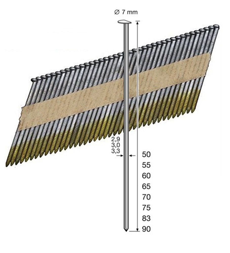 Dutack 5150030 Clou en bande 3.0x83mm 34° galv. lisse 3000 pcs