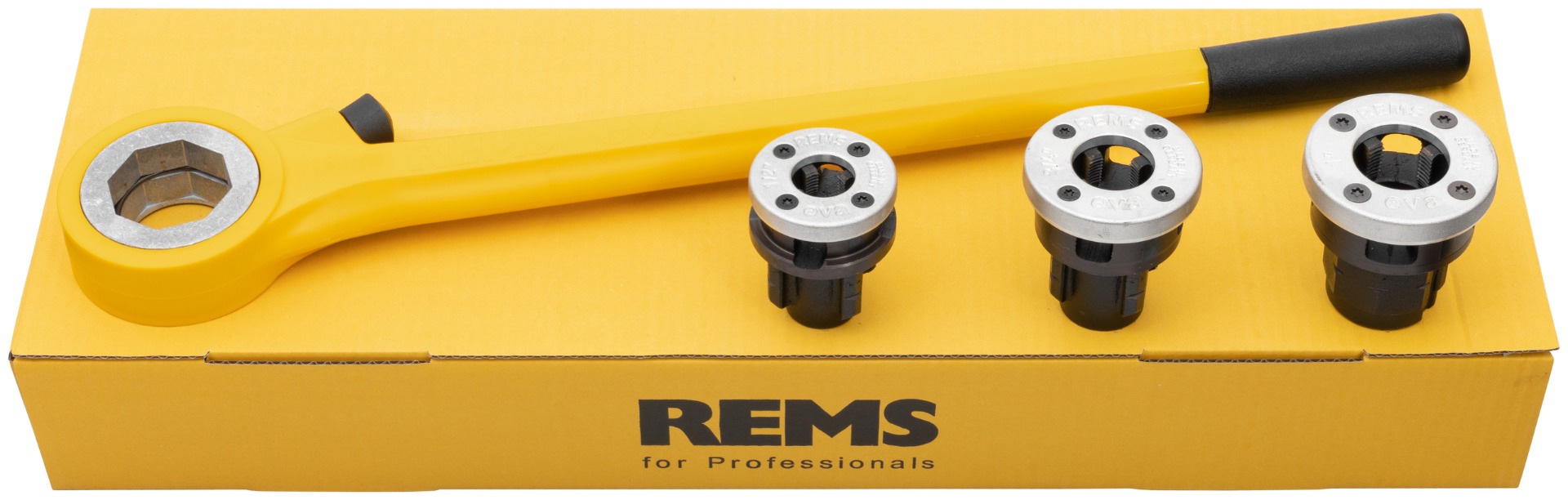 Rems 520004 Eva Set R 1/2 - 3/4 - 1" Fer à fileter manuel avec têtes de coupe à changement rapide