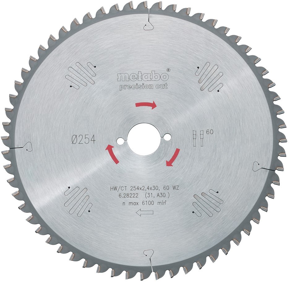 Metabo Accessoires 628221000 Lame de scie HM Precision Cut HW/CT 254X30, 48 WZ 5° neg.