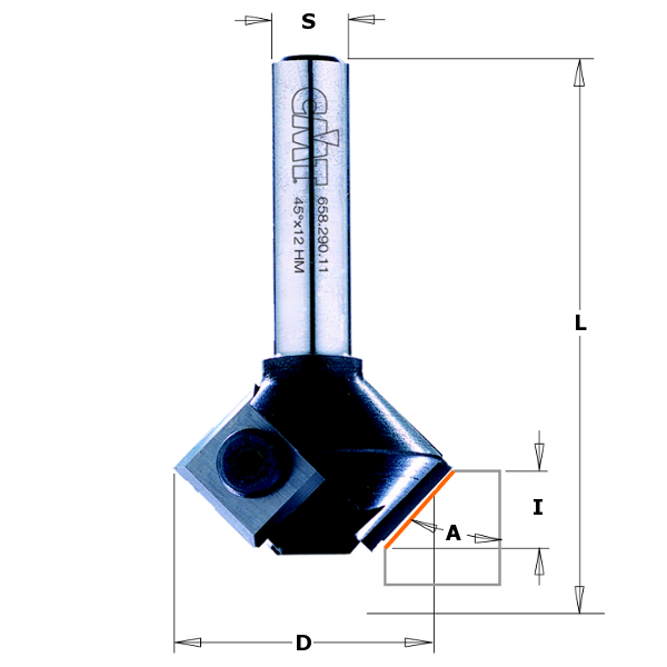 CMT 658.047.11 Affleureuse à lames interchangeables 45° 29 x 52 mm queue 6 mm