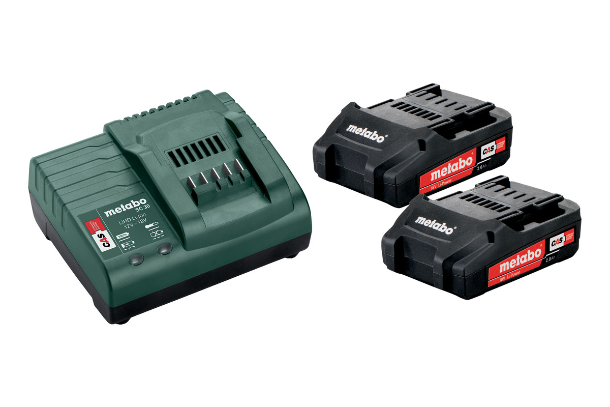 Metabo Accessoires 685161000 Pack batterie 2 x 18V 2.0Ah Li-Ion + 1 x Chargeur SC 30