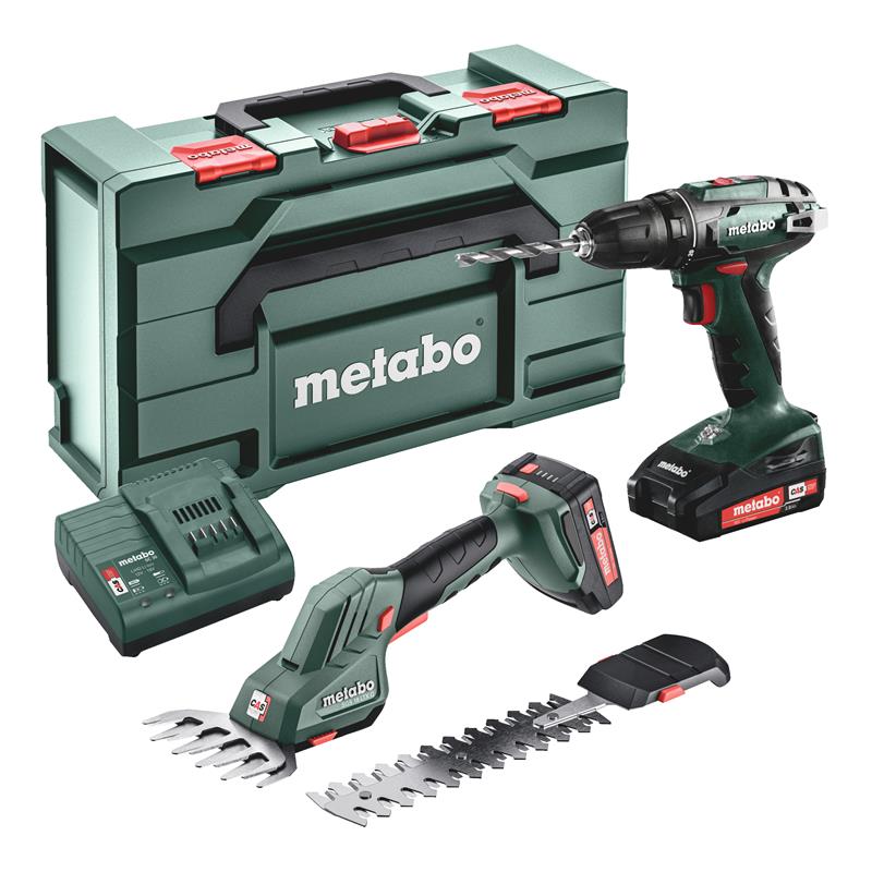 Metabo 685186000 Comboset 2.2.5 18V 2.0Ah Li-Ion - Perceuse sans fil BS18 + Cisaille à arbustes et à gazon SGS 18 LTX Q