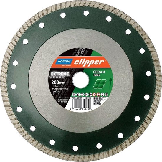 Norton Clipper 70184625427 Lame de scie Extreme Ceramic Turbo Diamond 200 x 25.4 mm