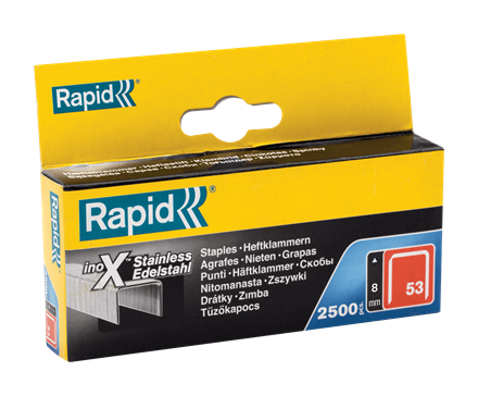 Rapid 23808000 No. 53 agrafes à fil fin acier inoxydable 8 mm  2,500 pièces