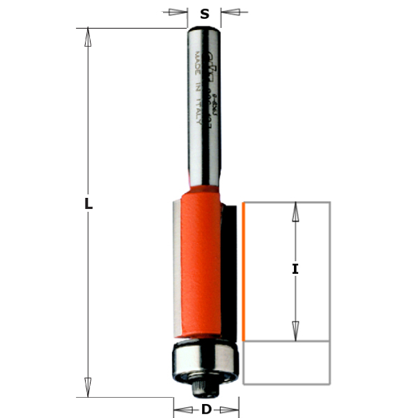 CMT 906.128.11 Fraise à affleurer avec guidage 12,7 x 12,7 mm - tige 8 mm