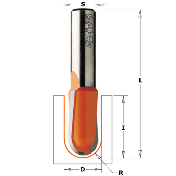 CMT 914.160.11 15,8 mm Fraise à rayon convexe R=7,9 tige 8 mm