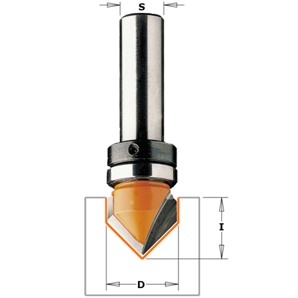 CMT 915.160.11B Fraise à rainurer en V 90° avec roulement de guidage - tige 16 mm - tige 8 mm