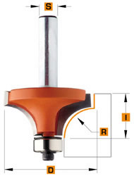 CMT 938.160.11 Fraise à rayon concave (sans rebord) R=1,6 avec roulement de guidage 15,9 x 12,7 mm tige 8 mm