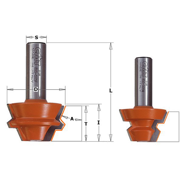 CMT 955.005.11 Fraise à onglets 22,5° à angle droit - tige 8 mm