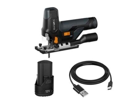 Batavia 7065263 Ensemble de scie sauteuse sans fil 1x batterie 12V 2.0Ah et c&acirc;ble de charge USB-C