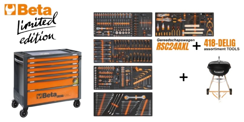 Beta 024006349 RSC24AXL/7 Chariot &agrave; outils + Set d'outils 418 pi&egrave;ces + BBQ Weber gratuit