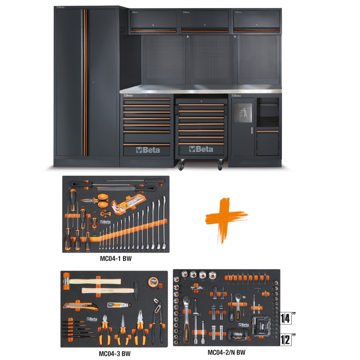 Beta 045001987 C45PRO 2.0 X Kit d'atelier avec assortiment d'outils universels Beta Worker 196 pièces