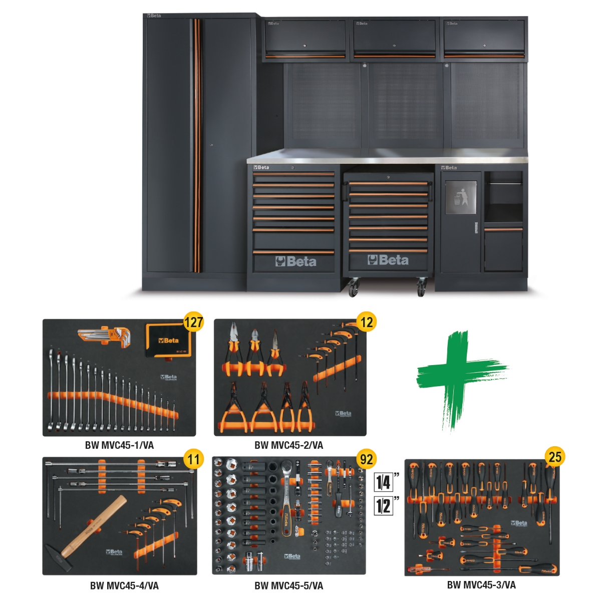 Beta 045009157 C45PRO 2.0 X Kit d'atelier avec assortiment d'outils Automobile Beta Worker 267 pièces