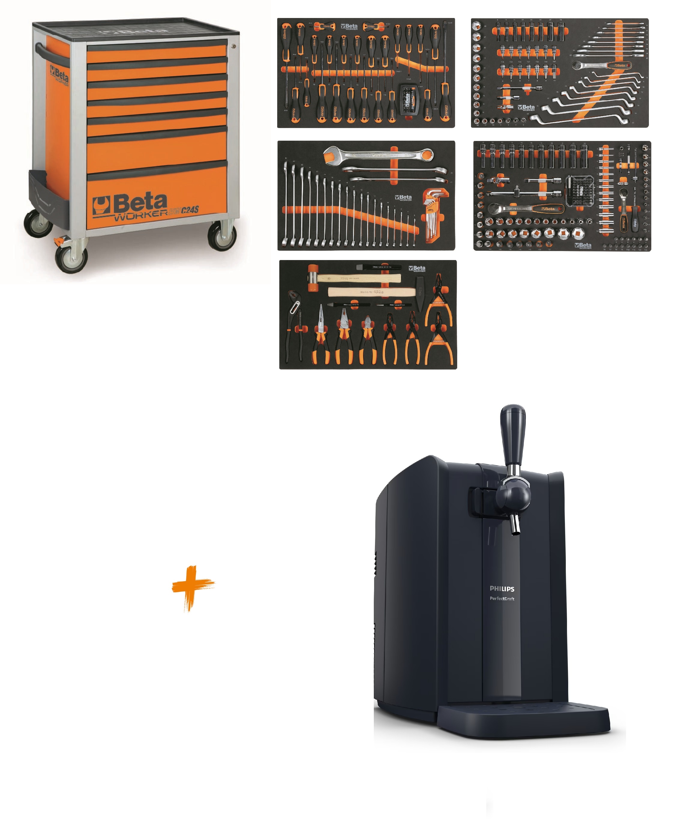 Beta ZNLWK0002 BW 2400S O7/E-M-WAGEN Chariot à outils rempli d'un assortiment de 309 pièces + Philips Perfect Draft gratuit