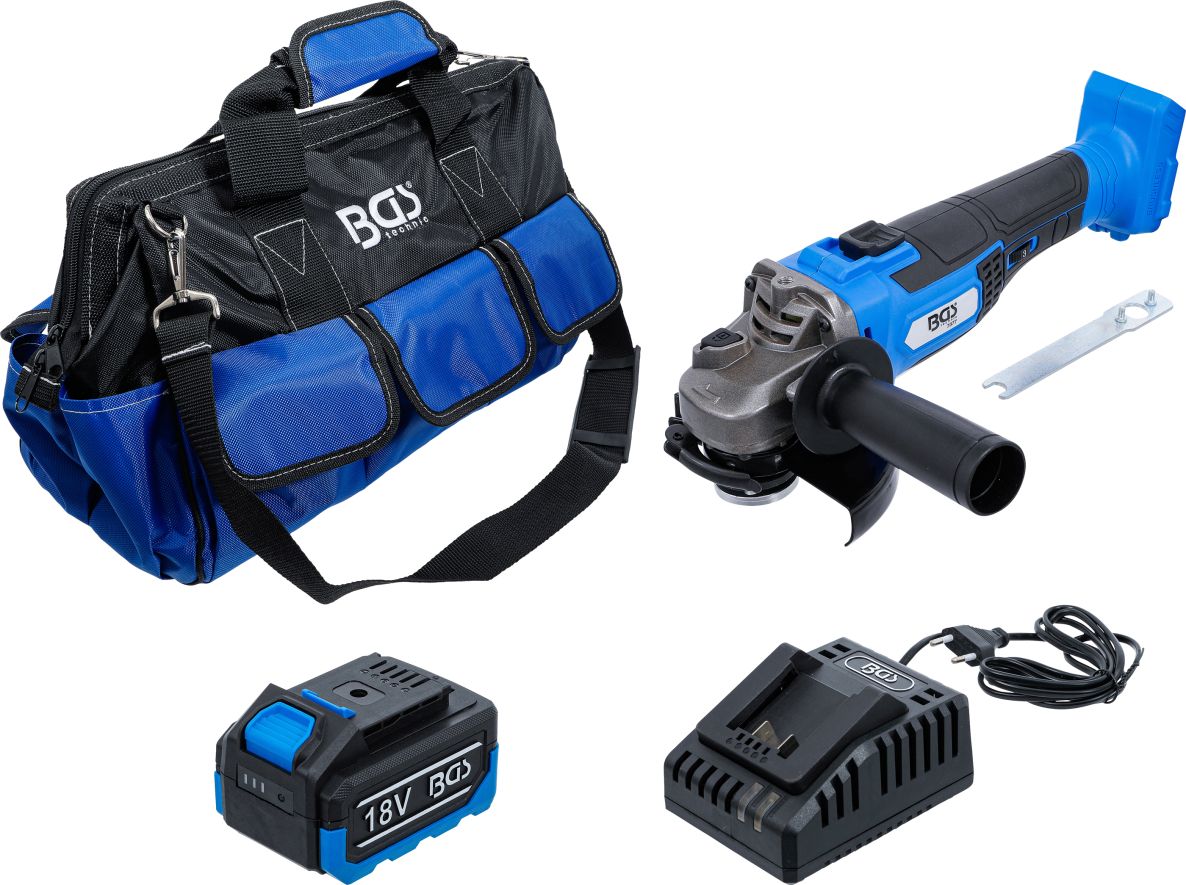 BGS 7396 Meuleuse d'angle sans fil sans balais 1x batterie 18V 4.0Ah et chargeur rapide dans la sacoche