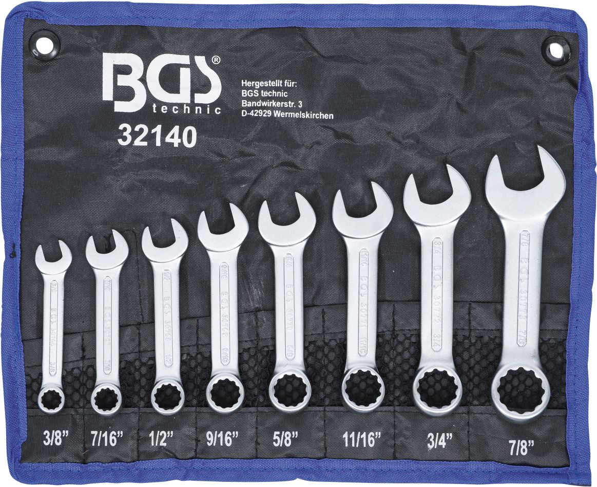 BGS 32140 Jeu de clés à molette extra courtes pouces 3/8" - 7/8" 8 pièces