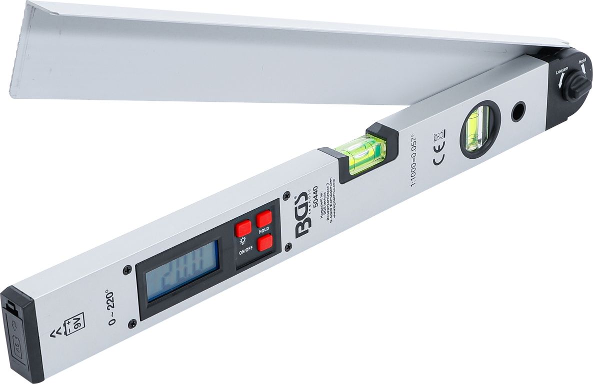 BGS 50440 Jauge d'angle numérique LCD avec niveau à bulle 450 mm