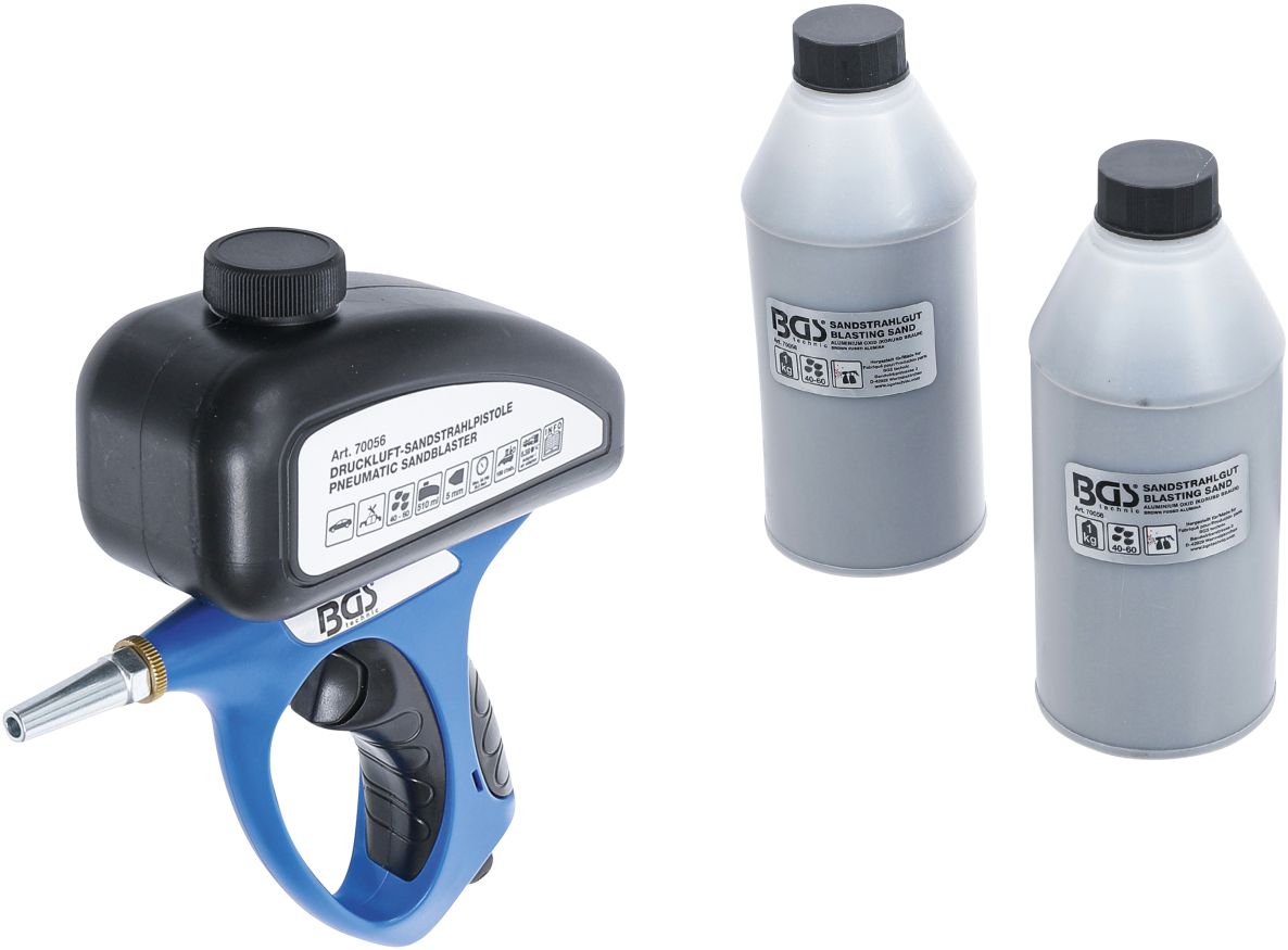 BGS 70056 Pistolet de sablage pneumatique 510ml + accessoires 3-pièces en boîte