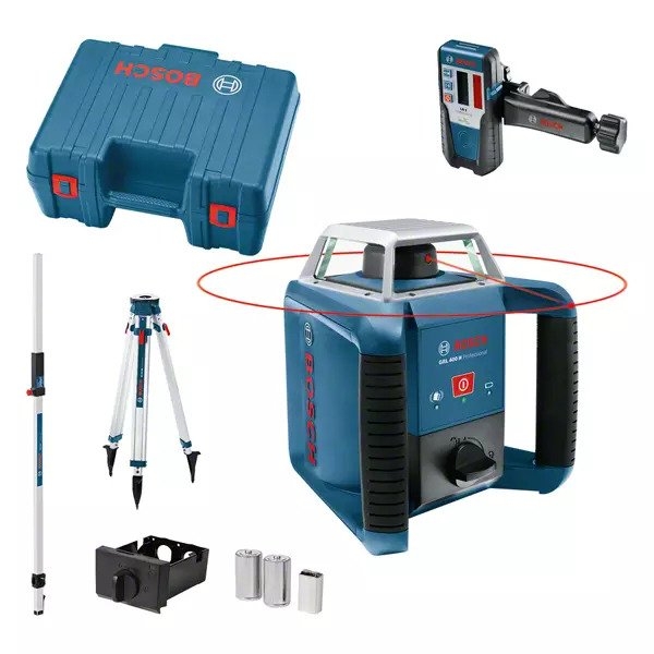 Bosch Bleu 061599403U GRL 400 H Set Rotation Laser + BT170 Trépied + GR240 Bâton de mesure