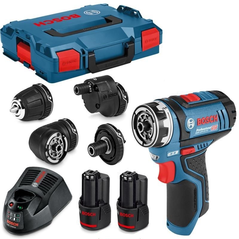 Bosch Bleu 06019F6000 GSR 12V-15 FC FlexiClick perceuse sans fil 12V 2 x 2.0Ah Li-Ion en L-Boxx