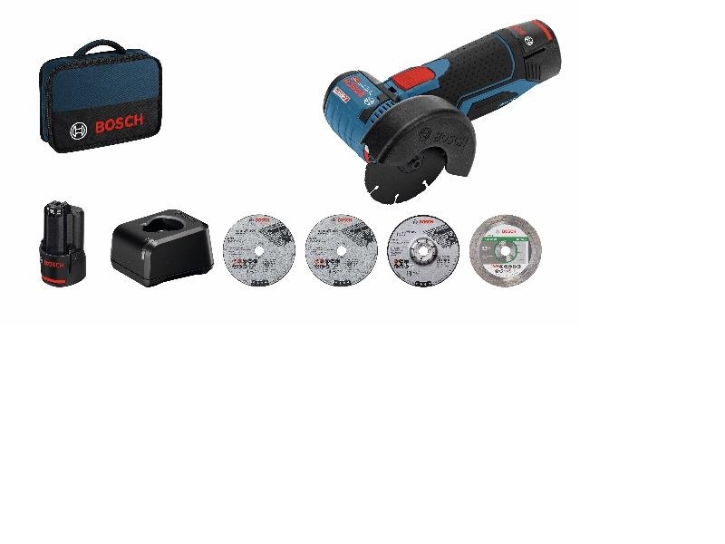 Bosch Bleu 06019F200C GWS 12V-76 Meuleuse d'angle 12V 2.0Ah Li-ion + set d'accessoires