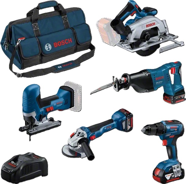 Bosch Bleu 0615A5004E Set Combi 5 pi&egrave;ces - Set d'outils professionnels 18V avec sac &agrave; outils