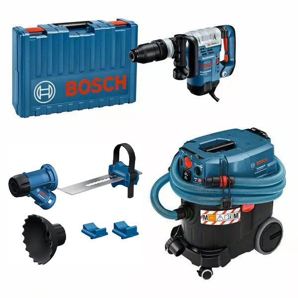Bosch Bleu 0615A5004M Marteau de démolition GSH 5 CE + aspirateur GAS 35 M AFC + accessoire d'extraction GDE Max