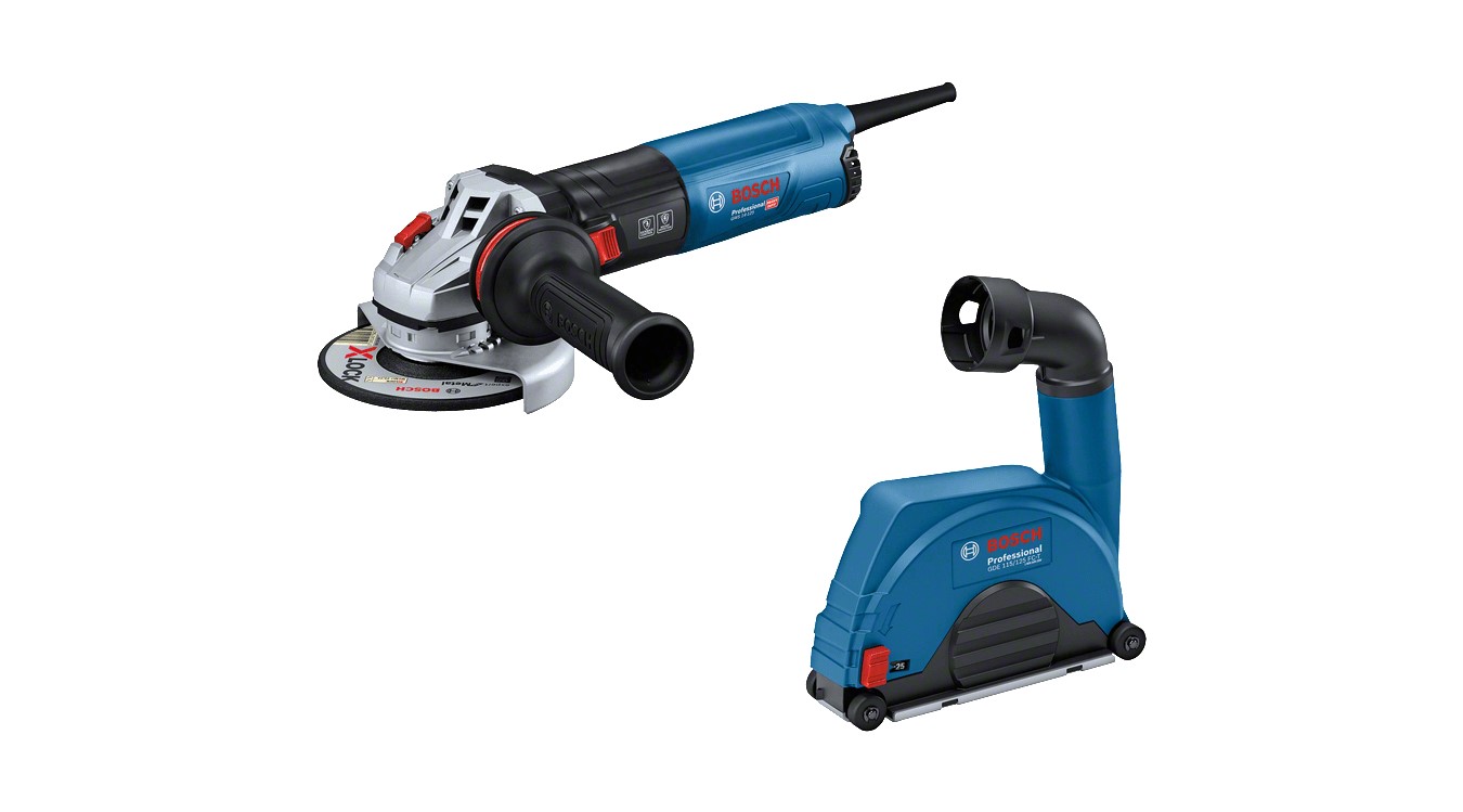 Bosch Bleu 0615A5004R GWS 14-125 Meuleuse d'angle 125mm 1400W + GDE 115/125 FC-T Capot d'aspiration