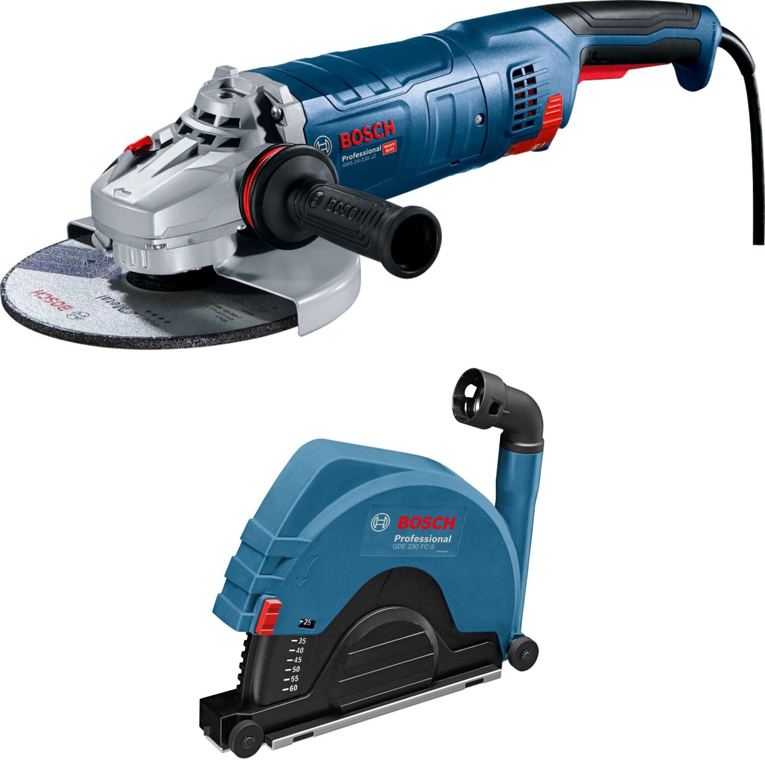 Bosch Bleu 0615A5004S GWS 24-230 JZ Meuleuse d'angle 230 mm 2400W + GDE 230 FC-S Capot d'aspiration