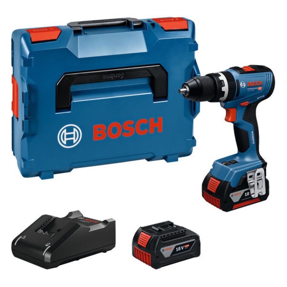 Bosch Bleu 06019N3303 GSB 18V-65 Marteau perforateur sans fil 2x 5.0 Ah et chargeur GAL 18V-40 en L-BOXX