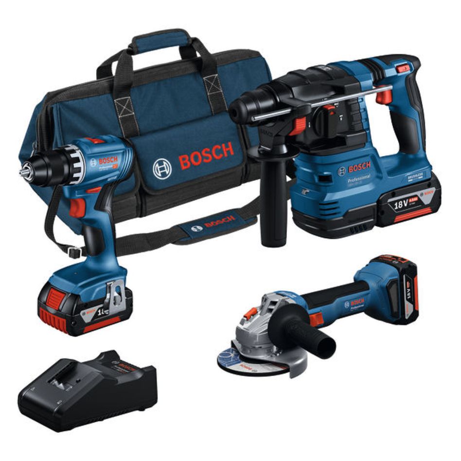 Bosch Bleu 0615A5007L Accutoolkit 3 18V 2 machines Perceuse à percussion Accu + tournevis sans fil 3x 4.0 Ah et chargeur GAL 18V-40 dans une mallette de transport