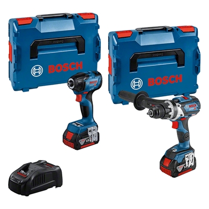 Bosch Bleu 0615990N2W Perceuse sans fil GSR 18V-110 + clé à chocs GDR 18V-210 C 18 Volt 5.0 AH Li-Ion en L-BOXX