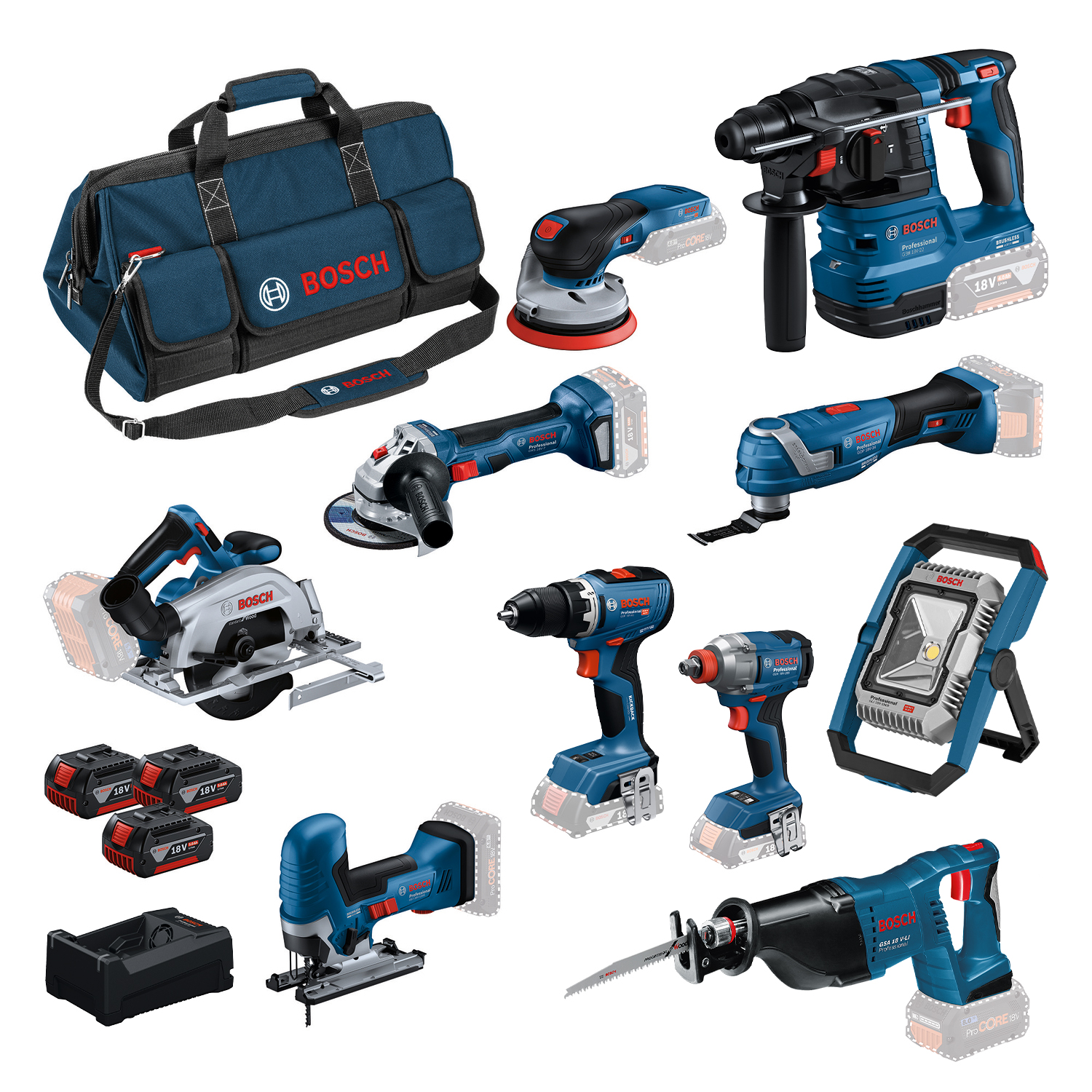 Bosch Bleu BoschTN10 Set Combi 10 pi&egrave;ces - Set d'outils professionnels 18V avec sac &agrave; outils