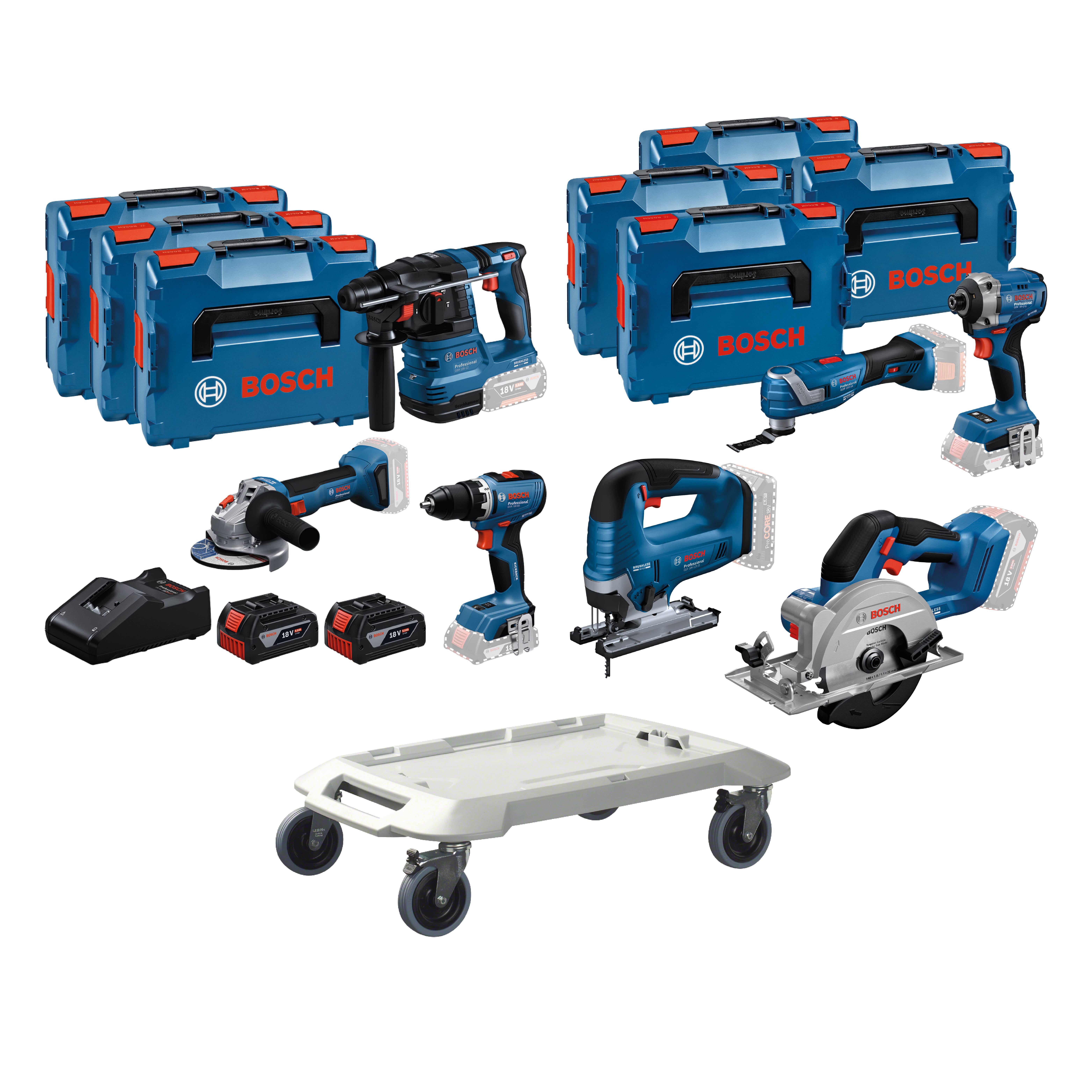 Bosch Bleu BoschTN7 Set Combi 7 pièces - Set d'outils professionnels 18V avec L-Boxx Roller