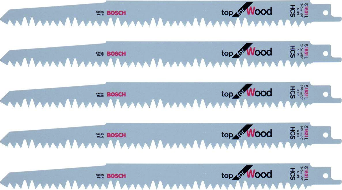 Bosch Bleu Accessoires 2608650676 S1531L Lame de scie à guichet Top pour bois 240 mm 5 pièces