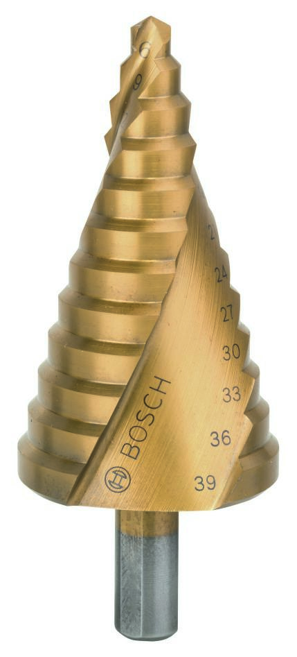 Bosch Bleu Accessoires 2608587431 Forets étagés HSS-TiN 6-39 mm à queue 3 cannelures