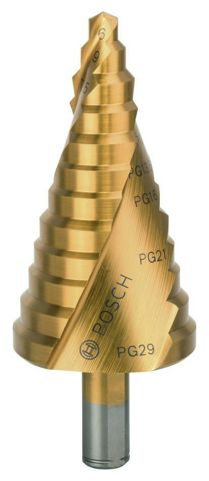 Bosch Bleu Accessoires 2608587435 Forets étagés HSS-TiN 6-37 mm à queue 3 cannelures (pour presse-étoupes)