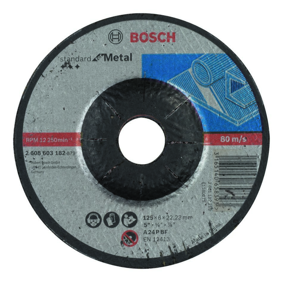 Bosch Bleu Accessoires 2608603182 Meule courbe standard pour métal A 24 P BF, 125 mm, 22,23 mm, 6,0 mm