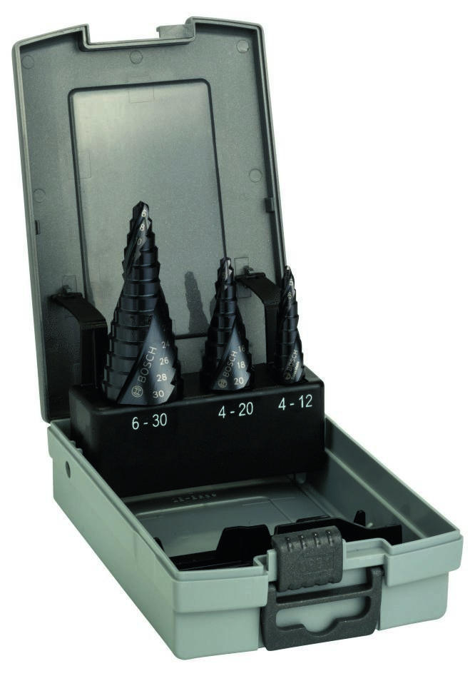 Bosch Bleu Accessoires 2608588069 Jeu de forets étagés en 3 pièces HSS-AlTiN à queue cannelée 3 pièces