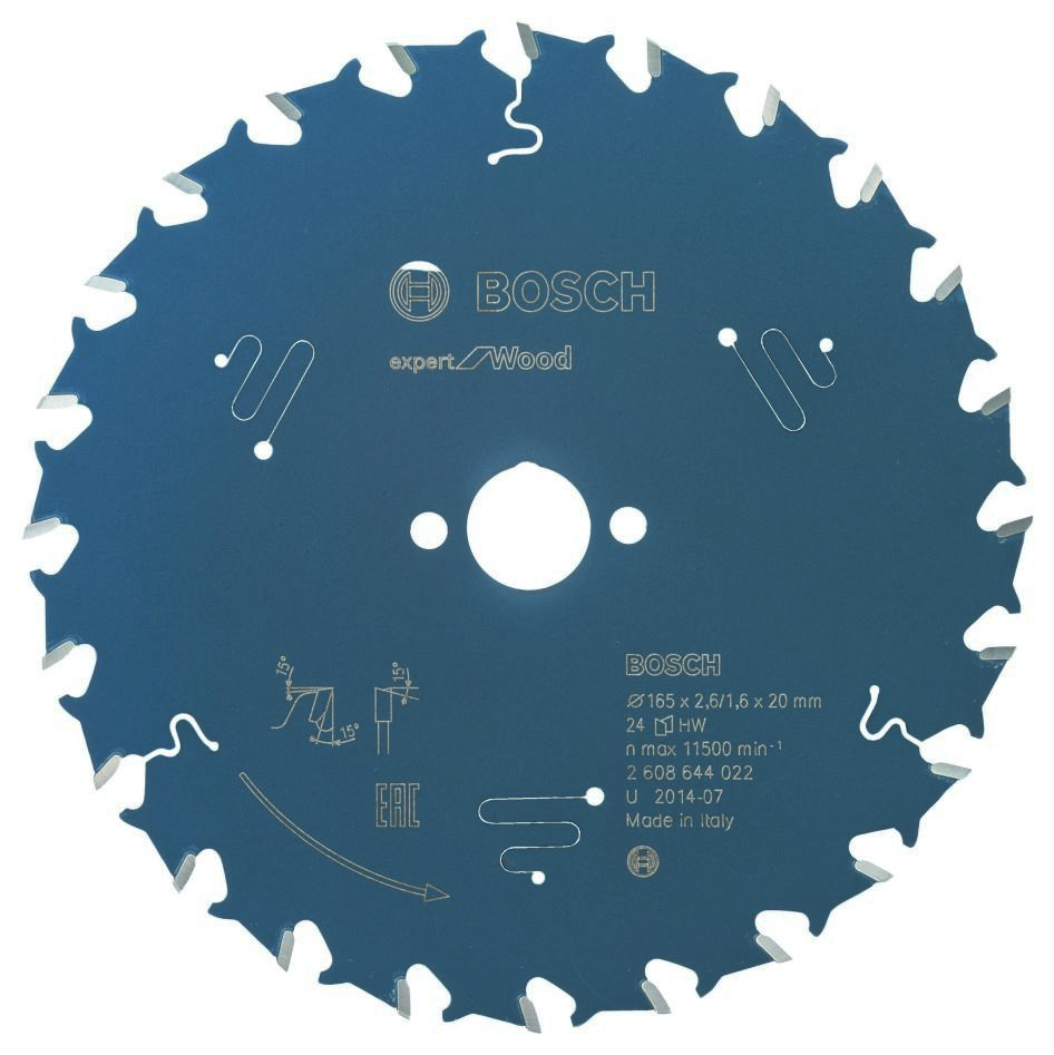 Bosch Bleu Accessoires 2608644022 Lame de scie circulaire carbure Expert pour bois 165 x 20 x 24T