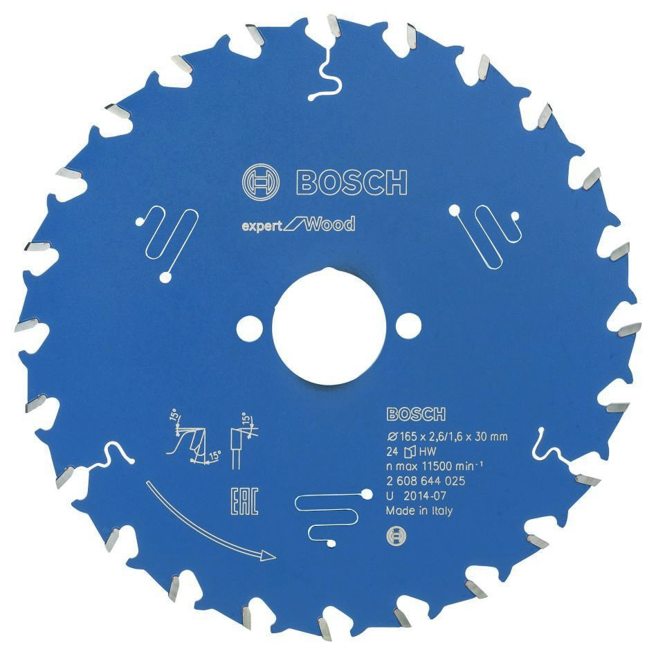 Bosch Bleu Accessoires 2608644025 Lame de scie circulaire carbure Expert pour bois 165 x 30 x 24T