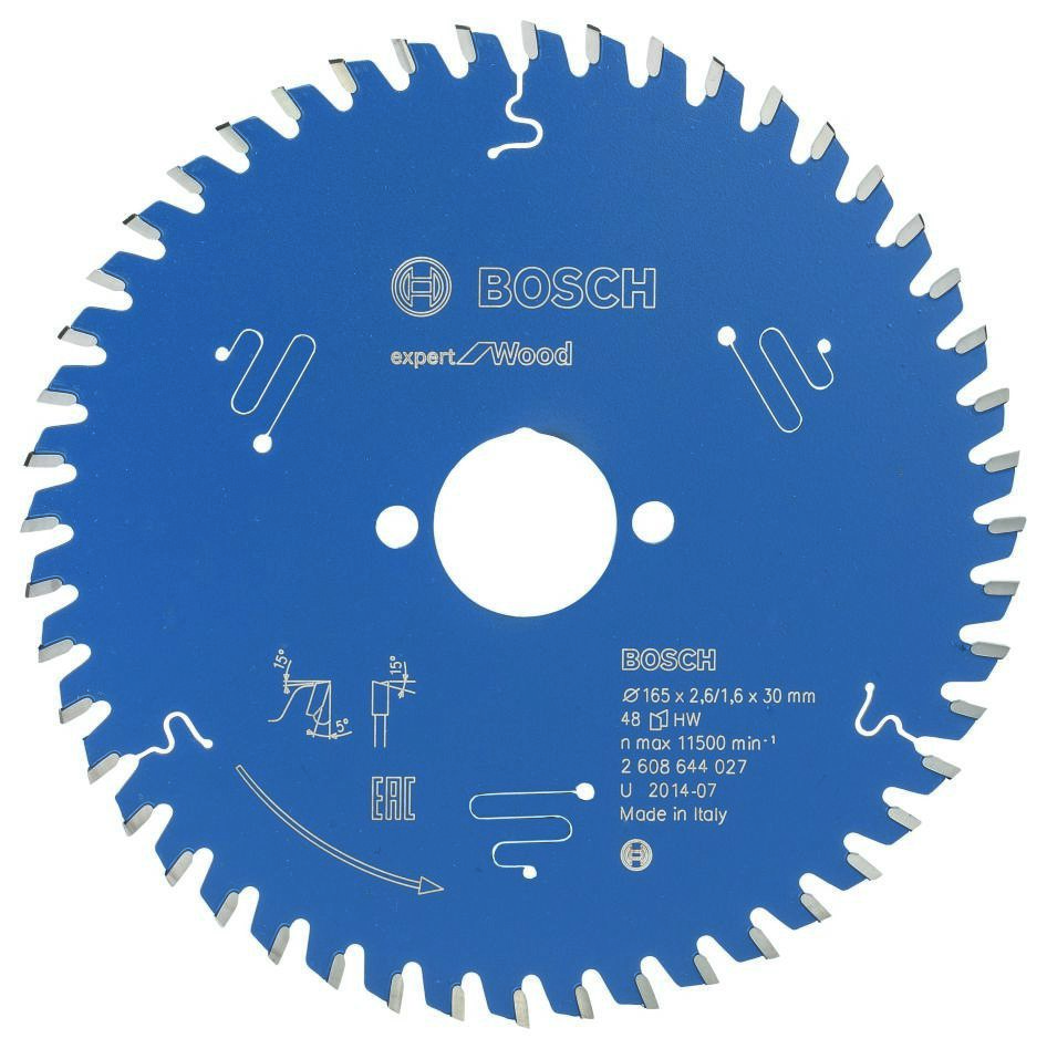 Bosch Bleu Accessoires 2608644027 Lame de scie circulaire carbure Expert pour bois 165 x 30 x 48T